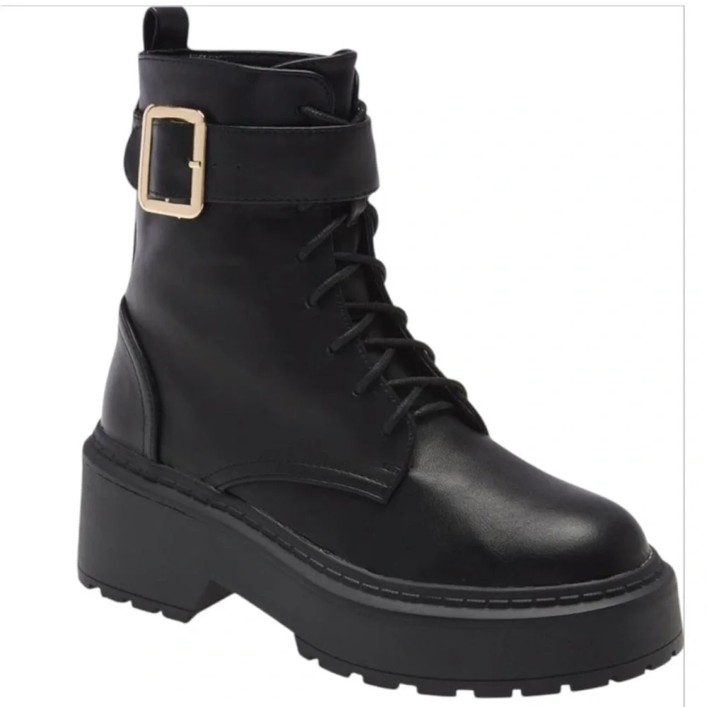 NWOT Billini Xanti vegan leather platform combat lug sole ankle boots - Picture 2 of 11